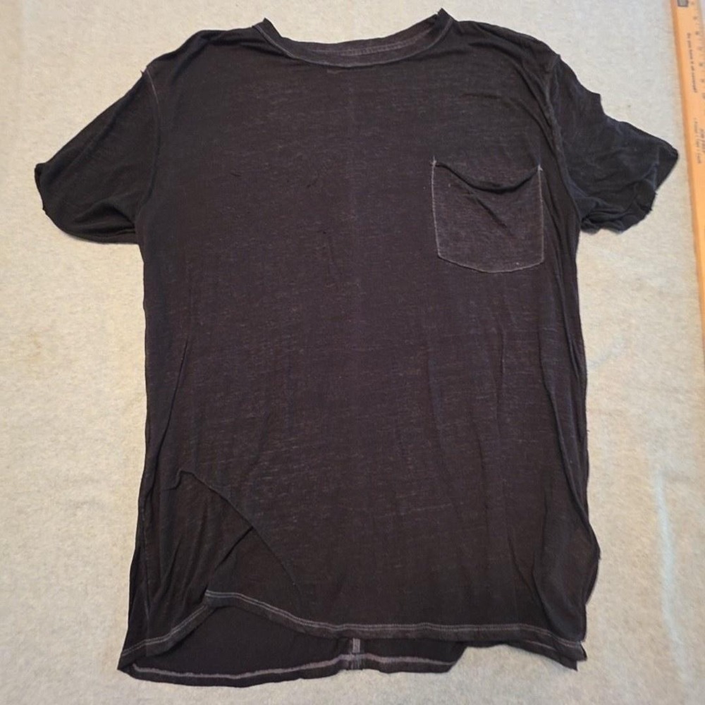 We The Free Shirt Womens L Black Slub Crew Neck Short Sleeve Pocket Top